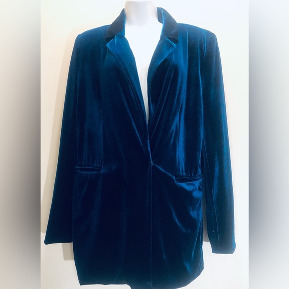 Forever 21 Velvet Blue Jacket with lining long sleeve with pockets - Picture 2 of 7